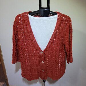 Coldwater Creek Open Knit Short Sleeved Cardigan - Orange